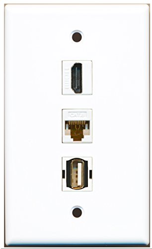RiteAV - 1 Port HDMI and 1 Port USB A-A and 1 Port Cat6 Ethernet White Wall Plate