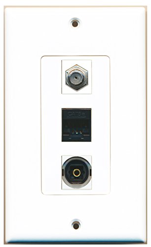 RiteAV - 1 Port Coax Cable TV- F-Type and 1 Port Toslink and 1 Port Cat5e Ethernet Black Wall Plate Decorative