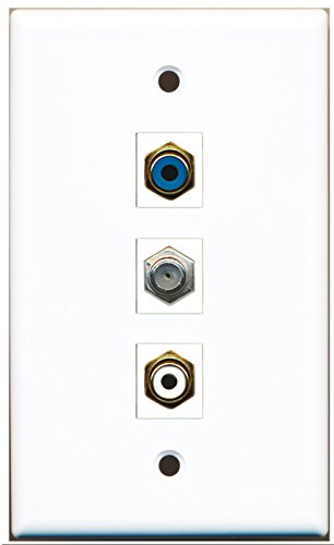 RiteAV - 1 Port RCA White and 1 Port RCA Blue and 1 Port Coax Cable TV- F-Type Wall Plate