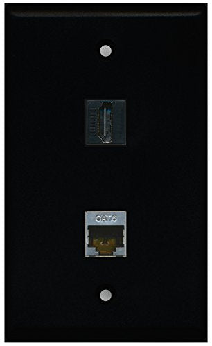 RiteAV - Black 1 Port HDMI 1 Port Shielded Cat6 Ethernet Wall Plate