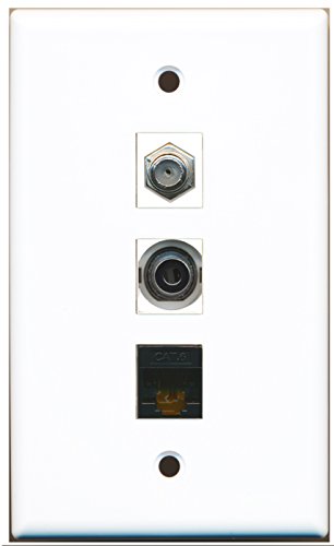 RiteAV - 1 Port Coax Cable TV- F-Type and 1 Port 3.5mm and 1 Port Cat6 Ethernet Black Wall Plate