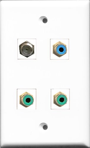 RiteAV - 2 Port RCA Green and 1 Port RCA Blue and 1 Port Coax Cable TV- F-Type Wall Plate