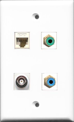 RiteAV 1 Port RCA Green and 1 Port RCA Blue and 1 Port BNC and 1 Port Cat6 Ethernet White Wall Plate