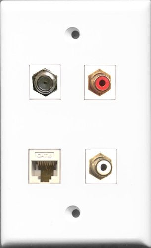 RiteAV 1 Port RCA Red and 1 Port RCA White and 1 Port Coax Cable TV- F-Type and 1 Port Cat6 Ethernet White Wall Plate