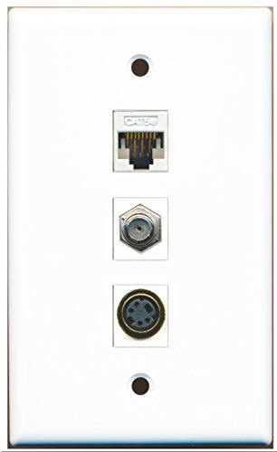 RiteAV - 1 Port Coax Cable TV- F-Type and 1 Port S-Video and 1 Port Cat5e Ethernet White Wall Plate