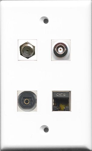RiteAV 1 Port Coax Cable TV- F-Type and 1 Port Shielded Cat6 Ethernet and 1 Port Toslink and 1 Port BNC Wall Plate