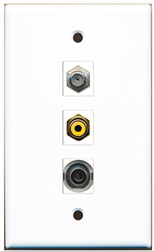 RiteAV - 1 Port RCA Yellow and 1 Port Coax Cable TV- F-Type and 1 Port 3.5mm Wall Plate