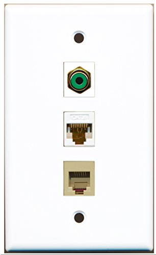RiteAV - 1 Port RCA Green and 1 Port Phone RJ11 RJ12 Beige and 1 Port Cat6 Ethernet White Wall Plate