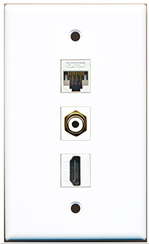 RiteAV - 1 Port HDMI and 1 Port RCA White and 1 Port Cat5e Ethernet White Wall Plate