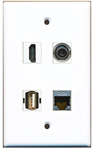 RiteAV - 1 Port HDMI 1 Port USB A-A 1 Port Shielded Cat6 Ethernet 1 Port 3.5mm Wall Plate