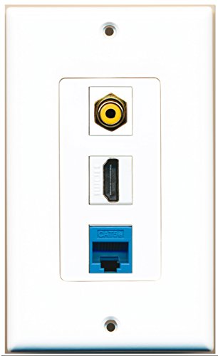 RiteAV - 1 Port HDMI 1 RCA Yellow 1 Cat5e Ethernet Blue Wall Plate Decorative