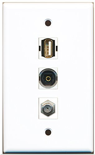 RiteAV - 1 Port Coax Cable TV- F-Type and 1 Port USB A-A and 1 Port Toslink Wall Plate