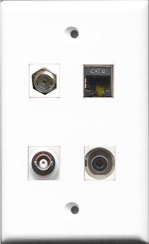 RiteAV 1 Port Coax Cable TV- F-Type and 1 Port Shielded Cat6 Ethernet and 1 Port 3.5mm and 1 Port BNC Wall Plate
