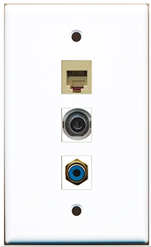 RiteAV - 1 Port RCA Blue and 1 Port Phone RJ11 RJ12 Beige and 1 Port 3.5mm Wall Plate