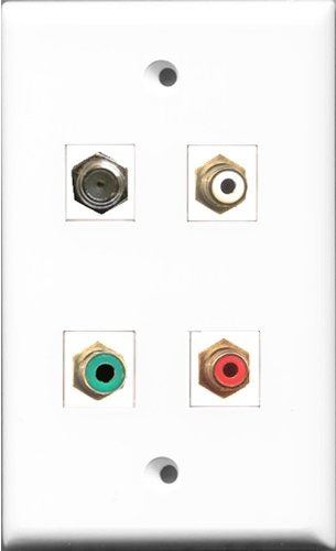 RiteAV 1 Port RCA Red and 1 Port RCA White and 1 Port RCA Green and 1 Port Coax Cable TV- F-Type Wall Plate