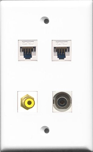 RiteAV - 1 Port RCA Yellow and 1 Port 3.5mm 2 Port Cat5e Ethernet White Wall Plate