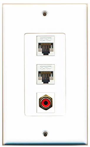 RiteAV - 1 Port RCA Red 2 Port Cat5e Ethernet White Decorative Wall Plate