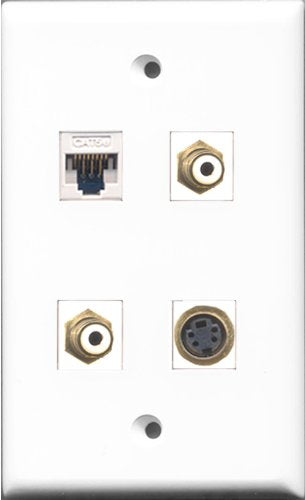 RiteAV - 2 Port RCA White and 1 Port S-Video and 1 Port Cat5e Ethernet White Wall Plate