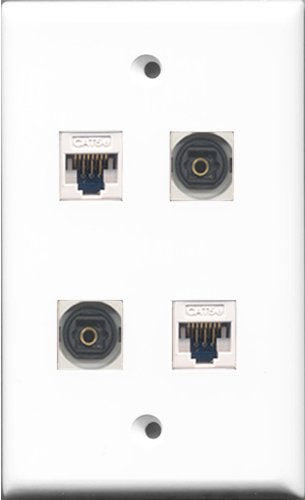 RiteAV - 2 Port Toslink 2 Port Cat5e Ethernet White Wall Plate