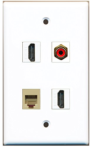 RiteAV - 2 Port HDMI 1 Port RCA Red 1 Port Phone RJ11 RJ12 Beige Wall Plate