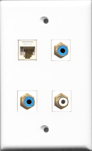 RiteAV 1 Port RCA White 2 Port RCA Blue and 1 Port Cat6 Ethernet White Wall Plate