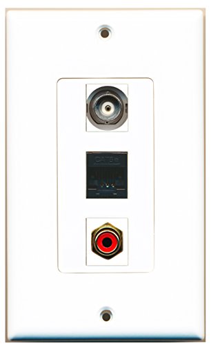 RiteAV - 1 Port RCA Red and 1 Port BNC and 1 Port Cat5e Ethernet Black Wall Plate Decorative