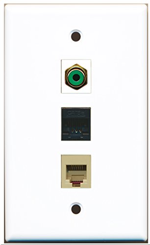 RiteAV - 1 Port RCA Green and 1 Port Phone RJ11 RJ12 Beige and 1 Port Cat5e Ethernet Black Wall Plate