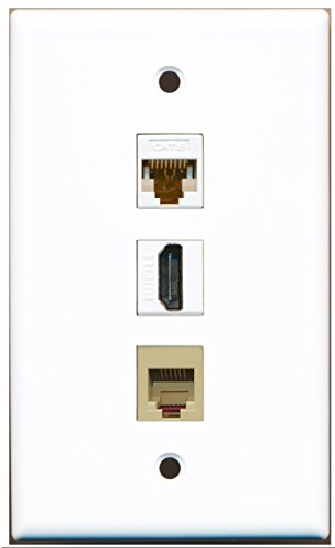 RiteAV - 1 Port HDMI and 1 Port Phone RJ11 RJ12 Beige and 1 Port Cat6 Ethernet White Wall Plate
