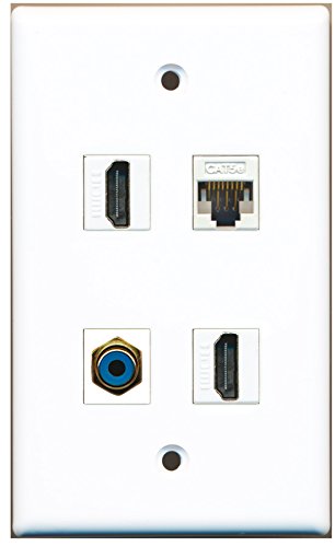 RiteAV - 2 Port HDMI 1 Port RCA Blue 1 Port Cat5e Ethernet White Wall Plate
