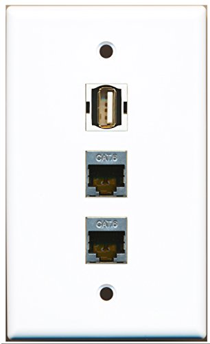 RiteAV - 1 Port USB A-A 2 Port Shielded Cat6 Ethernet Wall Plate