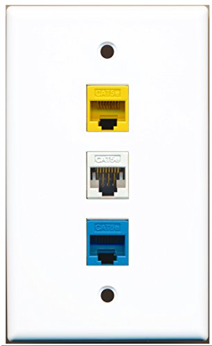 RiteAV - 1 Port Cat5e Ethernet White 1 Cat5e Ethernet Blue 1 Cat5e Ethernet Yellow Wall Plate