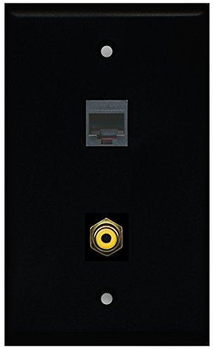 RiteAV - Black 1 Port RCA Yellow 1 Port Phone Black Wall Plate