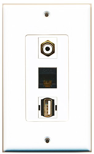 RiteAV - 1 Port RCA White and 1 Port USB A-A and 1 Port Cat6 Ethernet Black Decorative Wall Plate Decorative