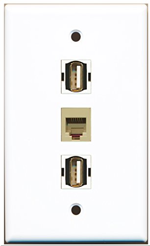 RiteAV - 2 Port USB A-A and 1 Port Phone RJ11 RJ12 Beige Wall Plate