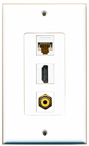RiteAV - 1 Port HDMI 1 RCA Yellow 1 Cat6 Ethernet White Wall Plate Decorative