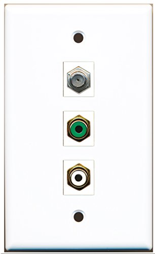 RiteAV - 1 Port RCA White and 1 Port RCA Green and 1 Port Coax Cable TV- F-Type Wall Plate