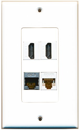 RiteAV - 2 Port HDMI 1 Port Shielded Cat6 Ethernet 1 Port Cat6 Ethernet White Wall Plate Decorative