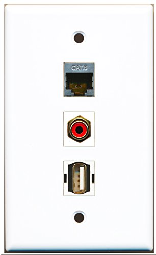RiteAV - 1 Port RCA Red and 1 Port USB A-A and 1 Port Shielded Cat6 Ethernet Wall Plate