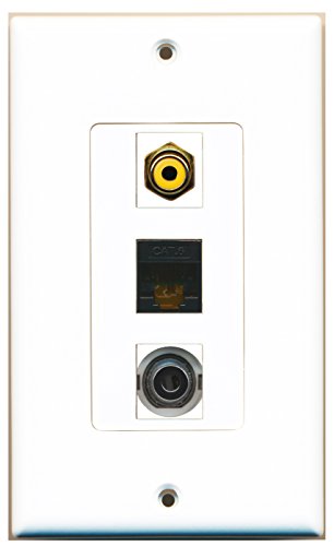 RiteAV - 1 Port RCA Yellow and 1 Port 3.5mm and 1 Port Cat6 Ethernet Black Decorative Wall Plate Decorative