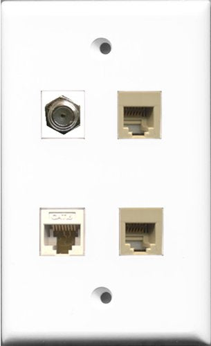 RiteAV 1 Port Coax Cable TV- F-Type 2 Port Phone RJ11 RJ12 Beige and 1 Port Cat6 Ethernet White Wall Plate