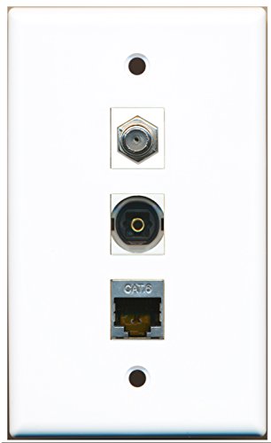 RiteAV - 1 Port Coax Cable TV- F-Type and 1 Port Shielded Cat6 Ethernet and 1 Port Toslink Wall Plate