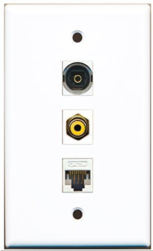 RiteAV - 1 Port RCA Yellow and 1 Port Toslink and 1 Port Cat5e Ethernet White Wall Plate