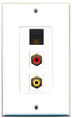 RiteAV - 1 Port RCA Red and 1 Port RCA Yellow and 1 Port Cat6 Ethernet Black Decorative Wall Plate Decorative