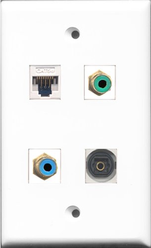 RiteAV 1 Port RCA Green and 1 Port RCA Blue and 1 Port Toslink and 1 Port Cat5e Ethernet White Wall Plate