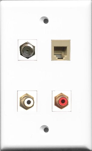 RiteAV 1 Port RCA Red and 1 Port RCA White and 1 Port Coax Cable TV- F-Type and 1 Port Phone RJ11 RJ12 Beige Wall Plate