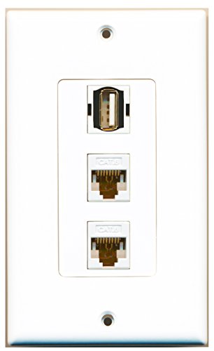 RiteAV - 1 Port USB A-A 2 Port Cat6 Ethernet White Decorative Wall Plate
