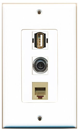 RiteAV - 1 Port USB A-A and 1 Port Phone RJ11 RJ12 Beige and 1 Port 3.5mm Decorative Wall Plate Decorative