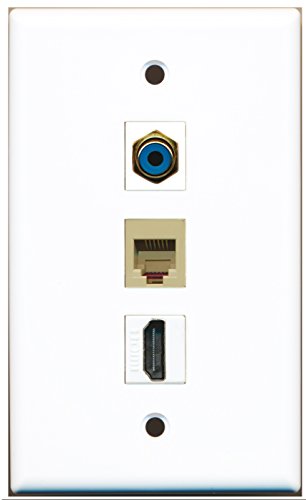 RiteAV - 1 Port HDMI and 1 Port RCA Blue and 1 Port Phone RJ11 RJ12 Beige Wall Plate