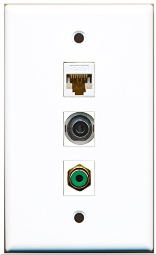 RiteAV - 1 Port RCA Green and 1 Port 3.5mm and 1 Port Cat6 Ethernet White Wall Plate