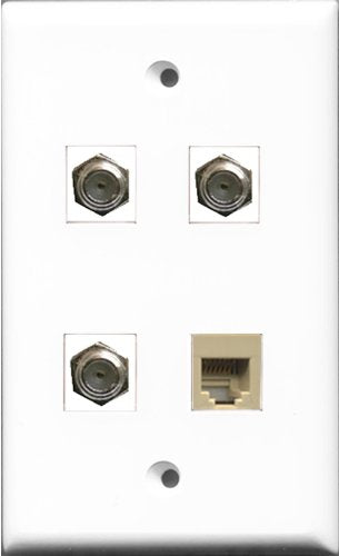RiteAV - 3 Port Coax Cable TV- F-Type and 1 Port Phone RJ11 RJ12 Beige Wall Plate